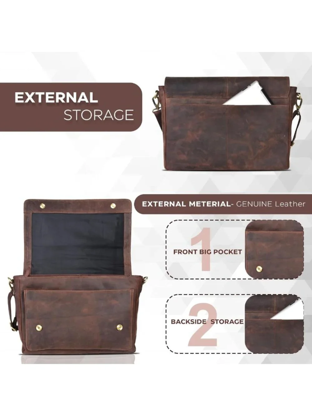 Stylish Leather Laptop Messenger Bag - Unisex Briefcase with Adjustable Strap